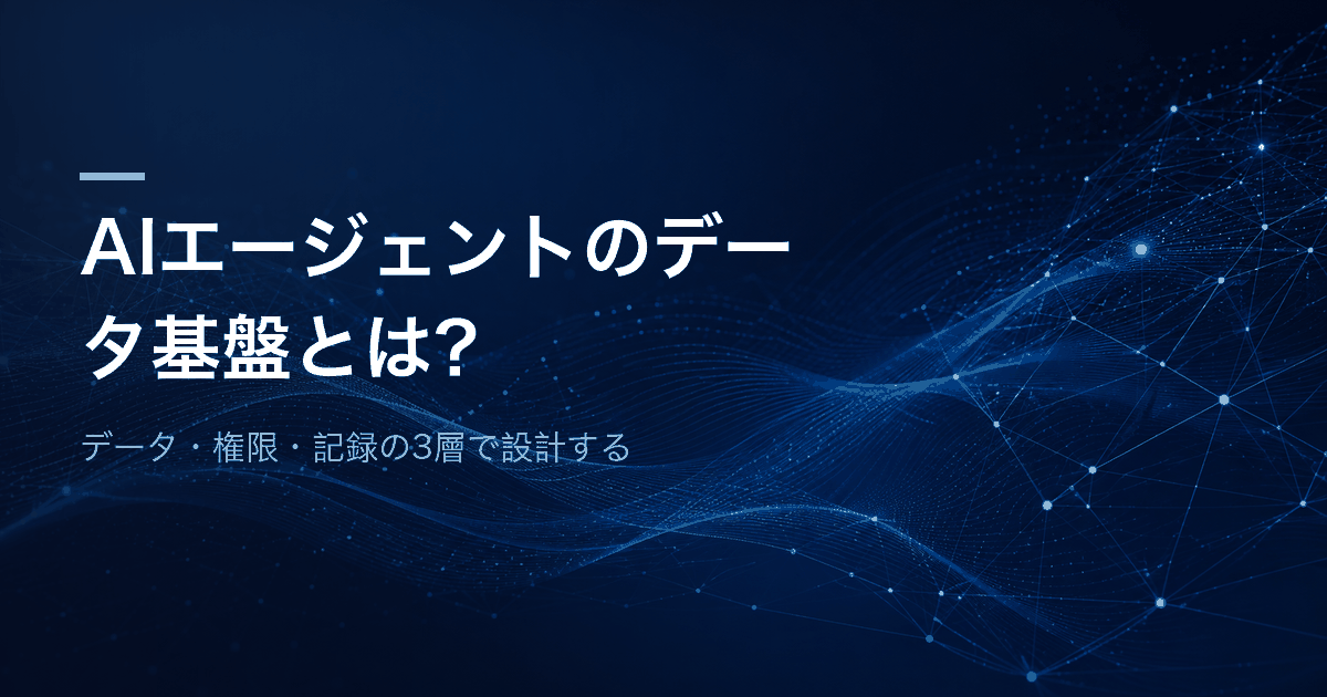 AIエージェント導入に必要なデータ基盤をデータ・権限・記録の3層で設計することを示したアイキャッチ画像